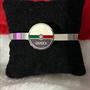 Gucci Silver and Multicolor Logo Bracelet